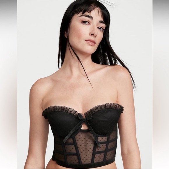 Victoria's Secret Other - Victoria’s Secret Dotted Mesh Corset Bra NWT Black Size 34B